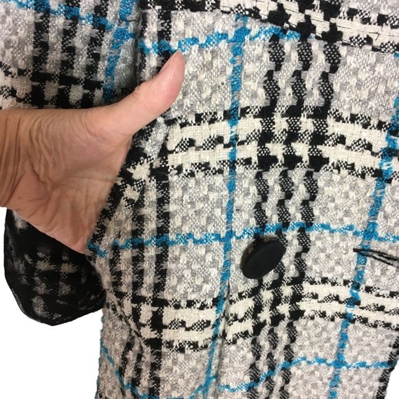 MaxMara 4 Plaid Coat Wool Cotton Textured Tweed Black Lace Velvet Details - Picture 7 of 9